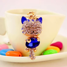 Fashion Enamel Lucky Cat font b Crystal b font Keychain Alloy Keyring For Women Party Gift