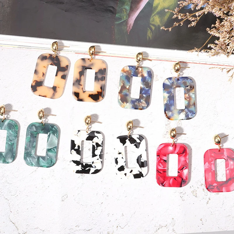 

Acrylic Earrings Acetate Rectangular Fashion Retro Geometric Personality Leopard Goddess Earrings Create Elegant Women