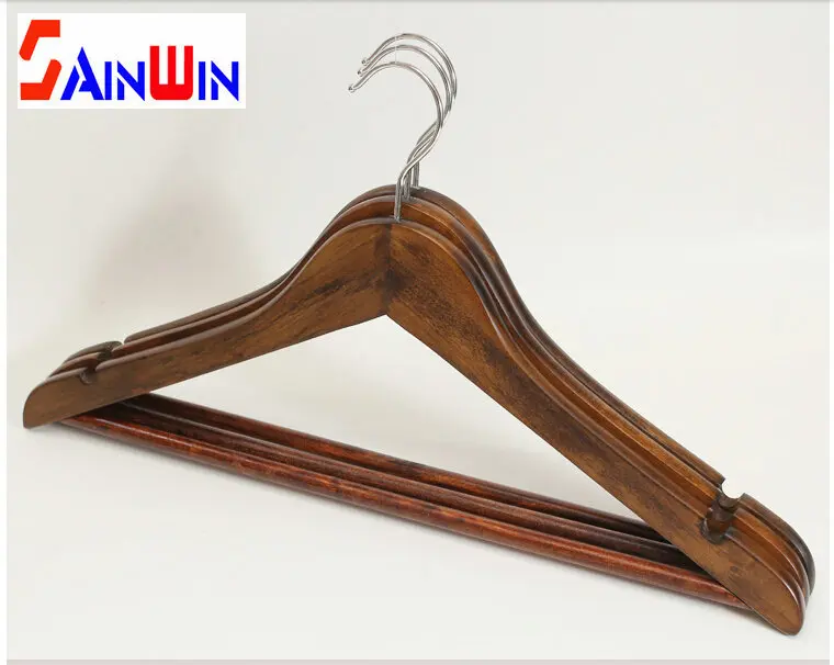 Sainwin 5pcs/lot 44cm Men Hangers for Clothes Solid Wood Hanger Slip
