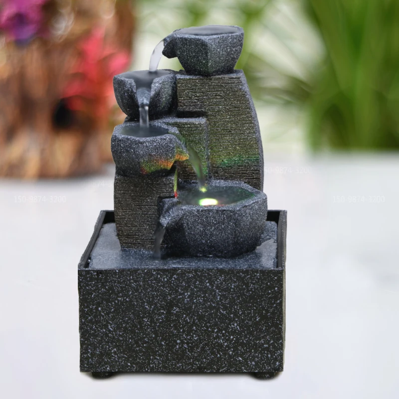 

Creative Water Fountain Natural Resin Geometric Waterfall Living Room Feng Shui Decor Desktop Landscape Adornment Birthday Gift