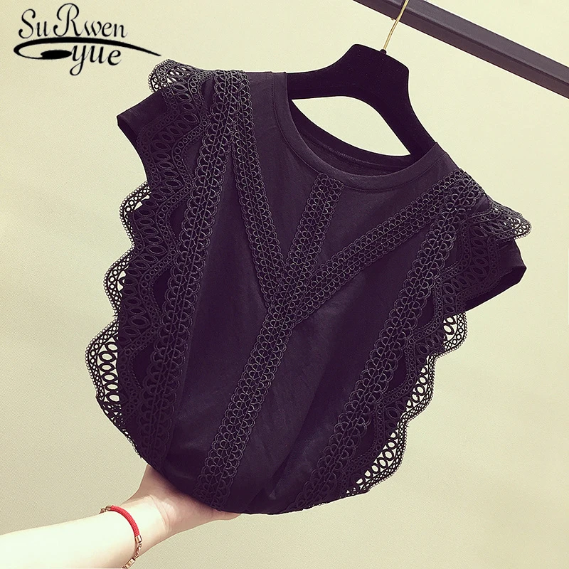 Korean Fashion Clothing Plus Size Solid Shirt Women Blouse Summer 2019 Womens Tops and Blouses Lace Patchwork Blusas 4835 50