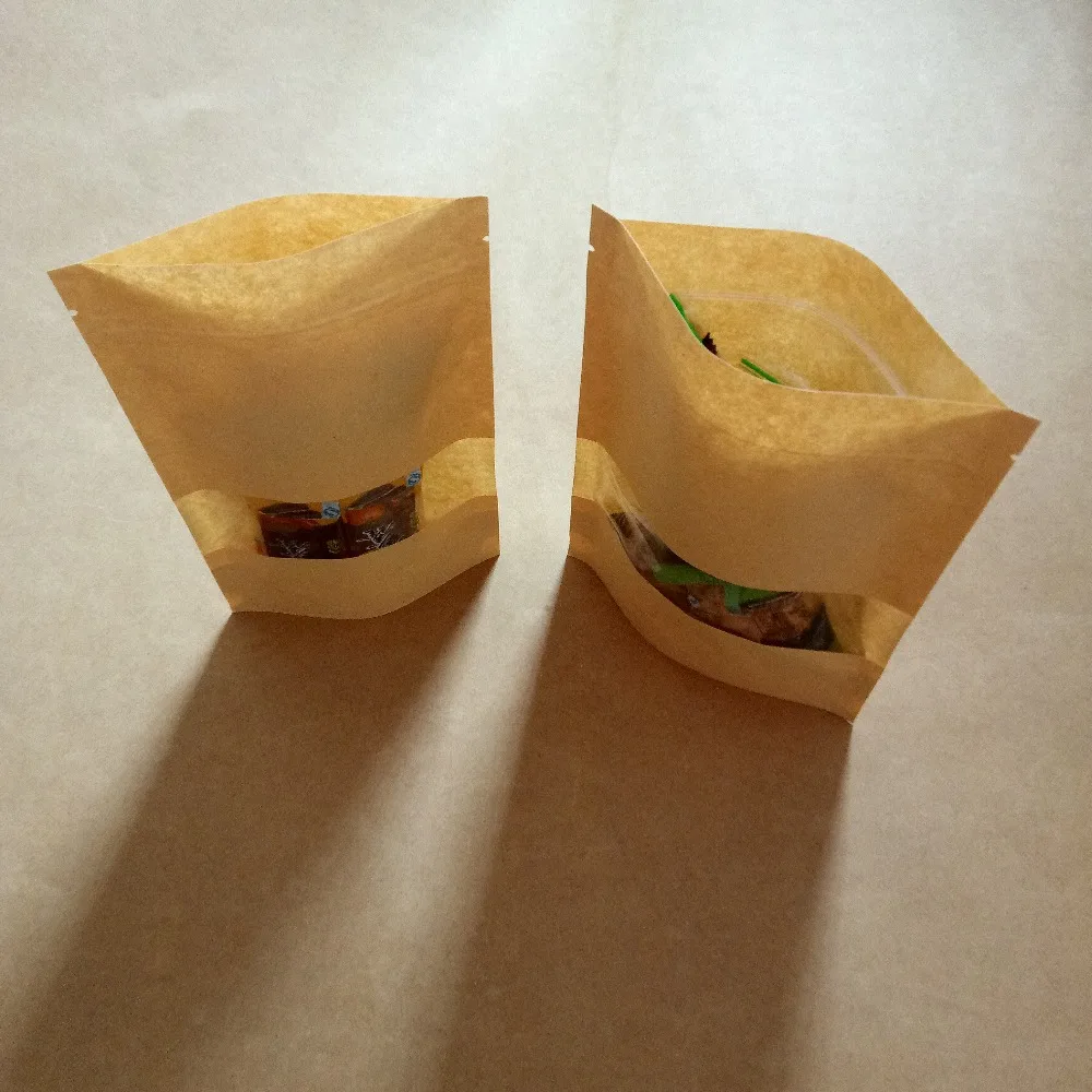 

300pcs Kraft Bag Zip lock Kraft Paper Bag For Gifts/Food/Candy/Party/Wedding Gifts Ziplock Bag With Window Stand Up Packing Bags
