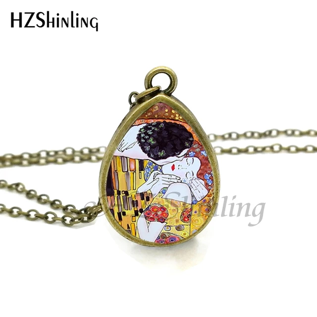 2017 Baru Kiss Gustav Klimt Kalung Ibu Dan Anak Air Mata Drop Liontin Lukisan Perhiasan Vintage Kaca Kalung Glass Necklace Necklace Motherdrop Necklace Aliexpress