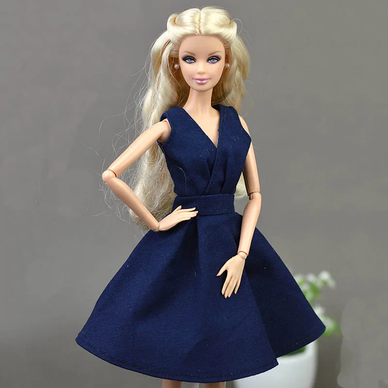 Темно-синее элегантное уникальное Кукольное платье ручной работы для куклы Барби, вечерние платья, Vestido, одежда для 1/6, аксессуары для куклы BJD