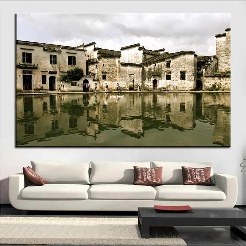 Large size Printing Oil Painting old town Wall painting Decor Wall Art Picture For Living Room