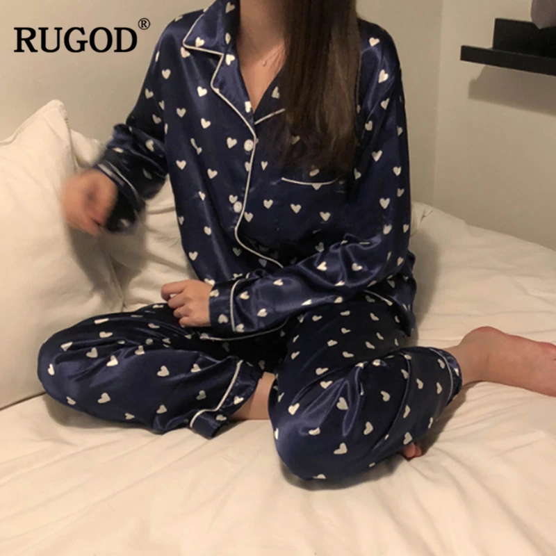 

RUGOD New Casual 2 Piece Set Women Suits Glossy Silk Long Sleeve Polka Dot Homen Clothes For Female Sleepwear conjuntos de mujer