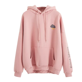 

2019 Women'S Harajuku College Wind Moon Sun Alphabet Embroidered Hooded Female Korean Kawaii Tops Pullover Hoody For Women