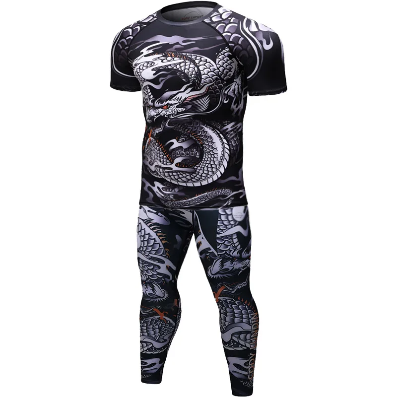 UFC BJJ MMA Мужской комплект, компрессионная рубашка, топы, штаны, шорты, спортивная одежда для фитнеса, Удобный яркий цвет, 3D принт, майки, колготки - Цвет: 11