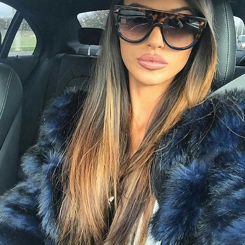 UV400 Big Frame font b Sunglasses b font Women Brand Designer Flat Top Rivet Style Vintage