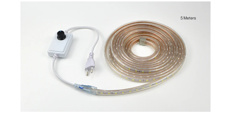 Регулируемая светодиодная лента света 5050 60 Светодиодный s/m AC220V открытый Водонепроницаемый украшения дома Коллона освещения с диммером/ЕС штекер Адаптер
