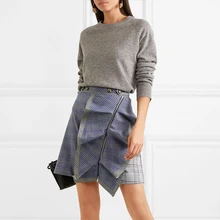 Роскошная брендовая Высококачественная Асимметричная Рождественская юбка в клетку с оборками, облегающая плиссированная зимняя женская мини-юбка с высокой талией