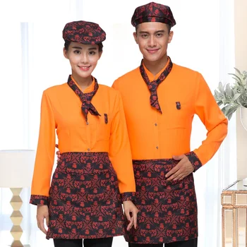 

(10 set-Shirt&Apron)waiter Work wear long-sleeve restaurant uniforms bartender work wear the bar clothes supermarket uniforms