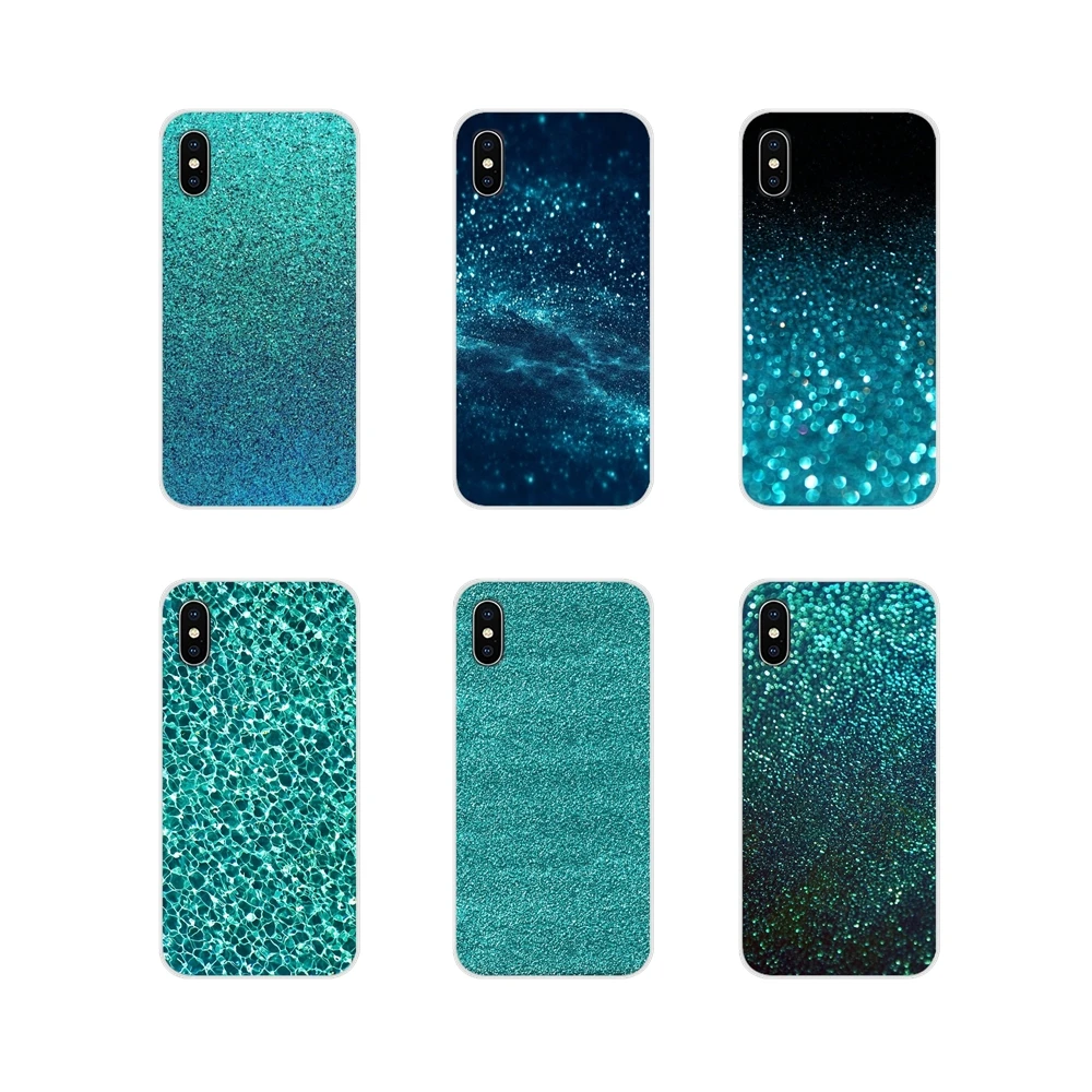 

For Apple iPhone X XR XS MAX 4 4S 5 5S 5C SE 6 6S 7 8 Plus ipod touch 5 6 Transparent Soft Shell Cases Teal Blue Glitter Amazing