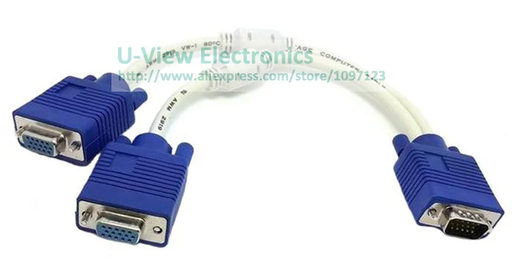 RGB VGA SVGA Male to 2 VGA HDB 15 Female 분배기 어댑터 연장 케이블, W/코어/무료  배송/100PCS