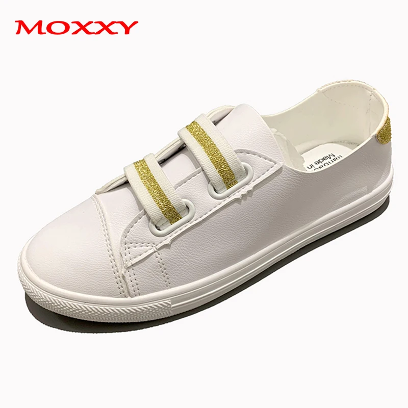 

Women's White Canvas Shoes Women Slip On Flat Casual Shoes Female Sneakers 2019 New Ladies PU Leather Golden chaussures femme