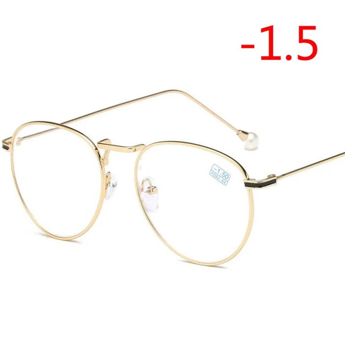 1,0-1,5-2,0 до-6,0 жемчужные очки для близорукости для женщин трендовая круглая металлическая оправа женские близорукие очки - Цвет оправы: myopia 150