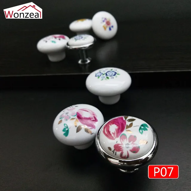 Manijas Armario Estilo Europeo Juego De 4 Pomos De Cerámica Con Diseño De Rosa - Para Muebles Y Cajones Ceramica Blanco Rosa Rojo
