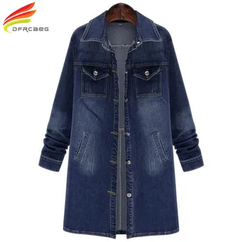 

Plus Size Denim Trench Coat For Women 2018 Spring New Style Casual Long Coats Single Breasted Double Pockets Women Basic Coats