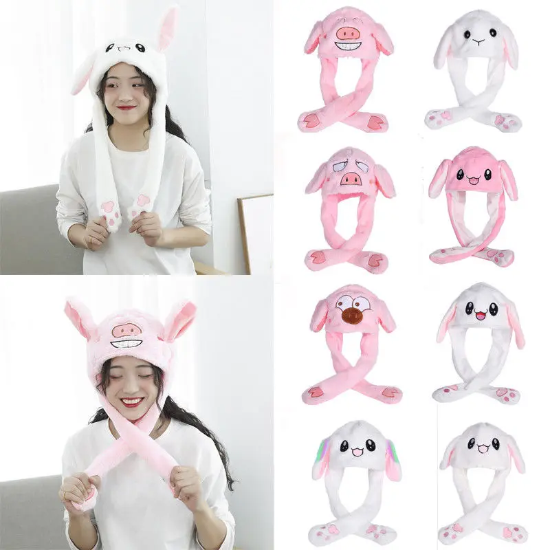 

Funny Plush Animal rabbit ear Hat bunny Cap with Airbag Jumping Ear Movable Gift