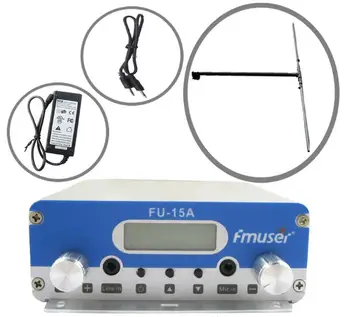 

FMUSER FU-15A V1.0 FM stereo PLL broadcast transmitter +1/2 wave dipole antenna+audio cable+ power supply 87.5-108MHZ