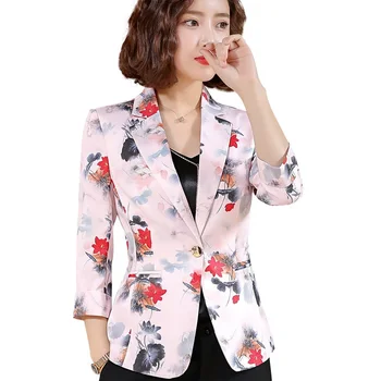 

2019 New Arrival Fashion Women Floral Print Blazer For Spring Tops Office Lady Style Three Quarter Formal Suit Coat Jackets 894