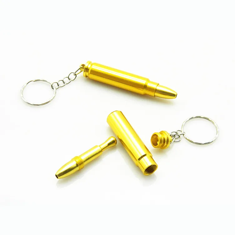

10Pcs/lot Metal Bullet Shape With Key Chain Mini Smoking Pipe Grinder Snuff Snorter Sniff Mouth Tips Bullet Pipe Christmas Gift