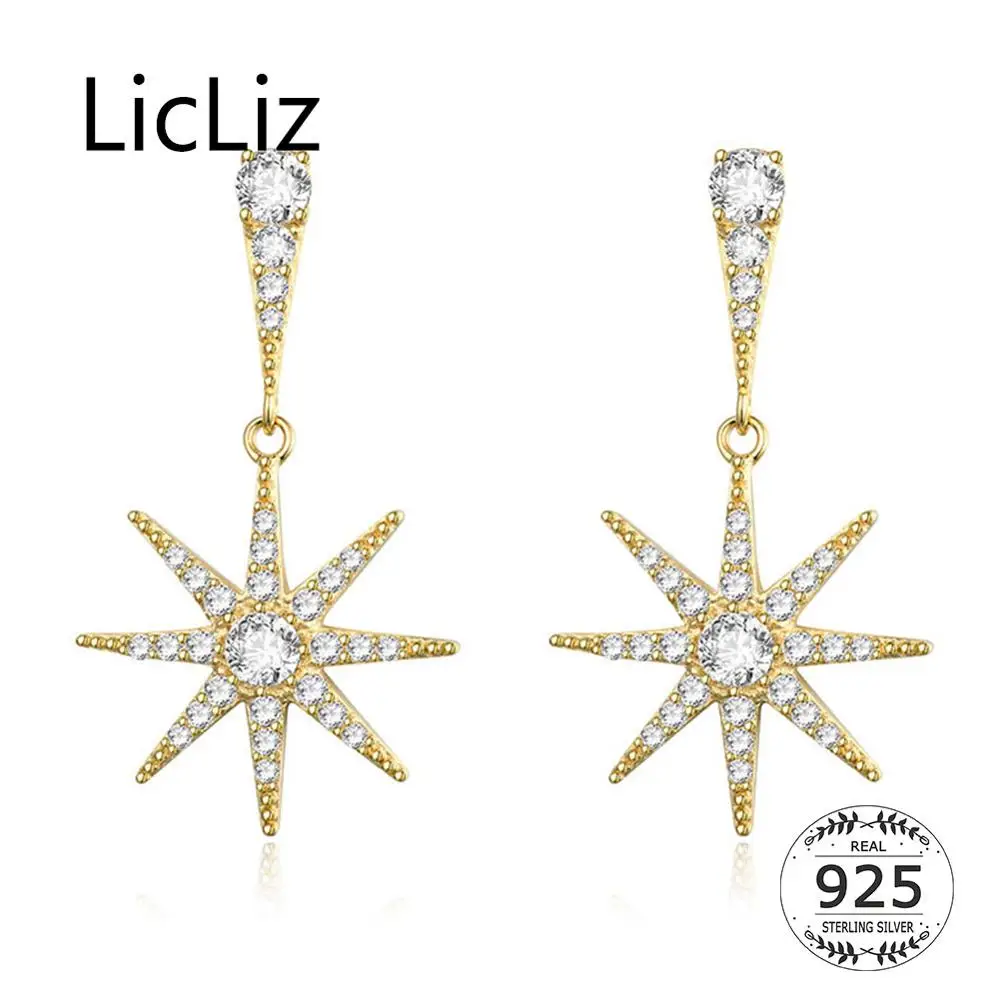 LicLiz New 925 Sterling Silver Sunlight Classic Gold Drop Earrings for Women Zircon Diamond Sun Dangle Jewelry LE0587 | Украшения и