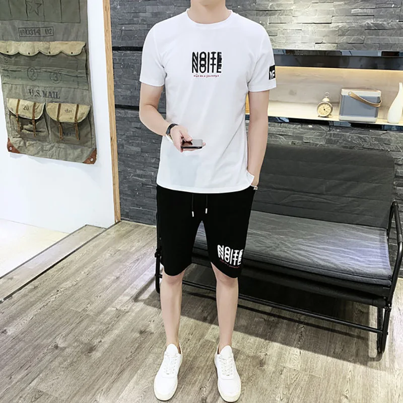 

Mens Fitness Tracksuit Set Summer Casual Sporting Track Suit Fashion Men Shorts Sets Outwear Short-sleeved Male T Shirts Sets