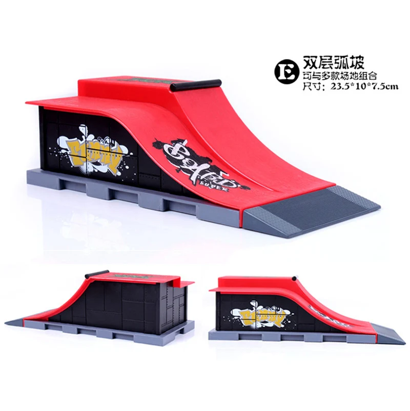 Modelo A + D + E Mini rampa dedo Skateboard Park/Skatepark Tech-Deck Skate Park incluye 3 tableros de dedos conectados Arc Chute forma - 4
