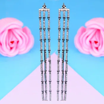 

GODKI 85mm Long Tassels Luxury 3 Rows Full Mirco Cubic Zirconia CZ American Wedding Party Drop Earrings Fashion Jewelry 2019