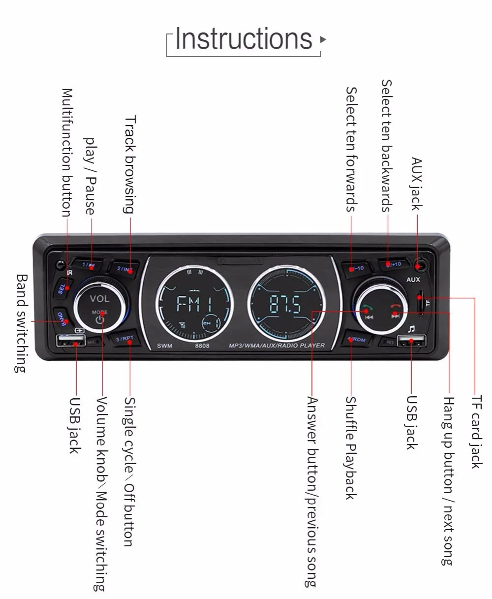 Поддержка Bluetooth MP3 автомобильный радиоприемник 1 DinMultimedia плеер Hands Free дистанционного Управление FM AUX U дисковая карта Play микрофон авто