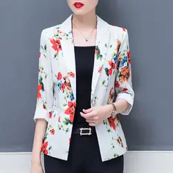Плюс Размеры 4XL Для женщин пиджаки и куртки 2018 новые осенние корейские Топы одной кнопки пальто женщина блейзер печать блейзер Feminino