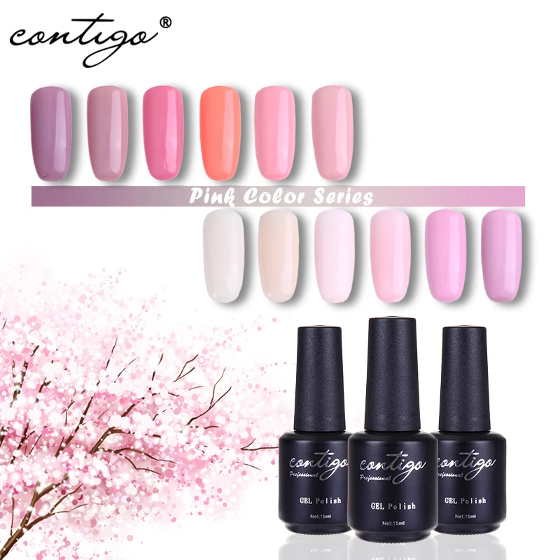 

Contigo Gel Lacquer Soak Off Varnish Semi Permanant Led 15ml Pink Color UV Gel Nail Polish No Wipe Top Coat For Nail Art
