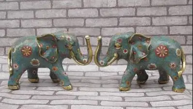 

Chinese Royal Feng Shui Pure Bronze Cloisonne Enamel Elephant statue Pair