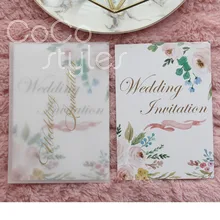 Cocostyles на заказ Элегантный цветочный и зелень дизайн с калька бумажный конверт для газона свадебные пригласительные карты