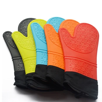 

100Pcs/Lot Heat Resistant Silicone Oven Mitts, Extra Long Quilted Cotton Lining Potholder Gloves With Mini Oven Mittsfor BBQ