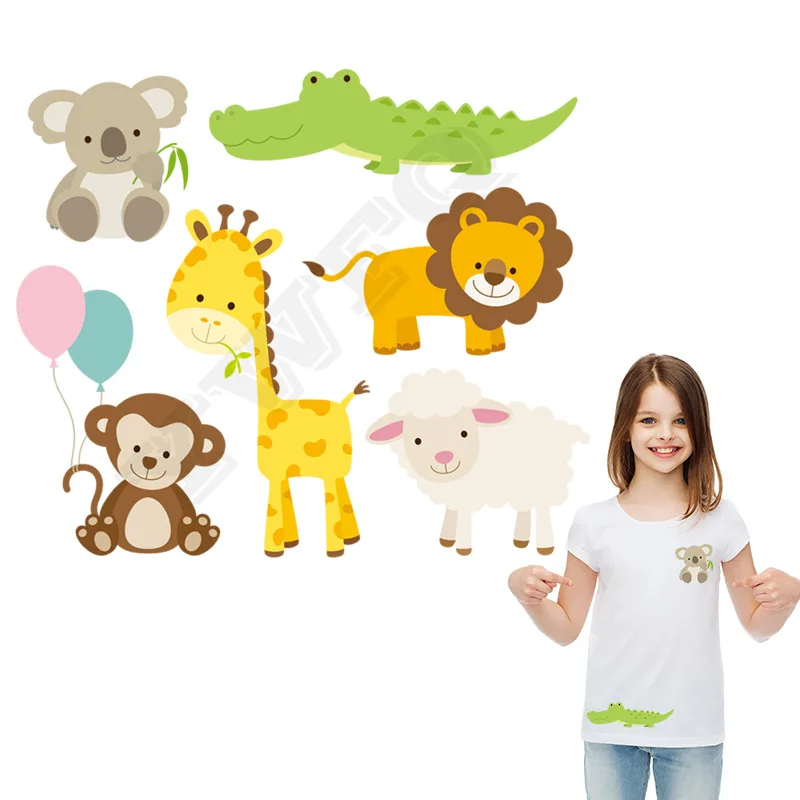 

Cute Animals Set DIY Patch Iron-on Transfers Decoration T-shirt Dresses Badges Parches For Clothes Hoodies Heat Press Appliqued