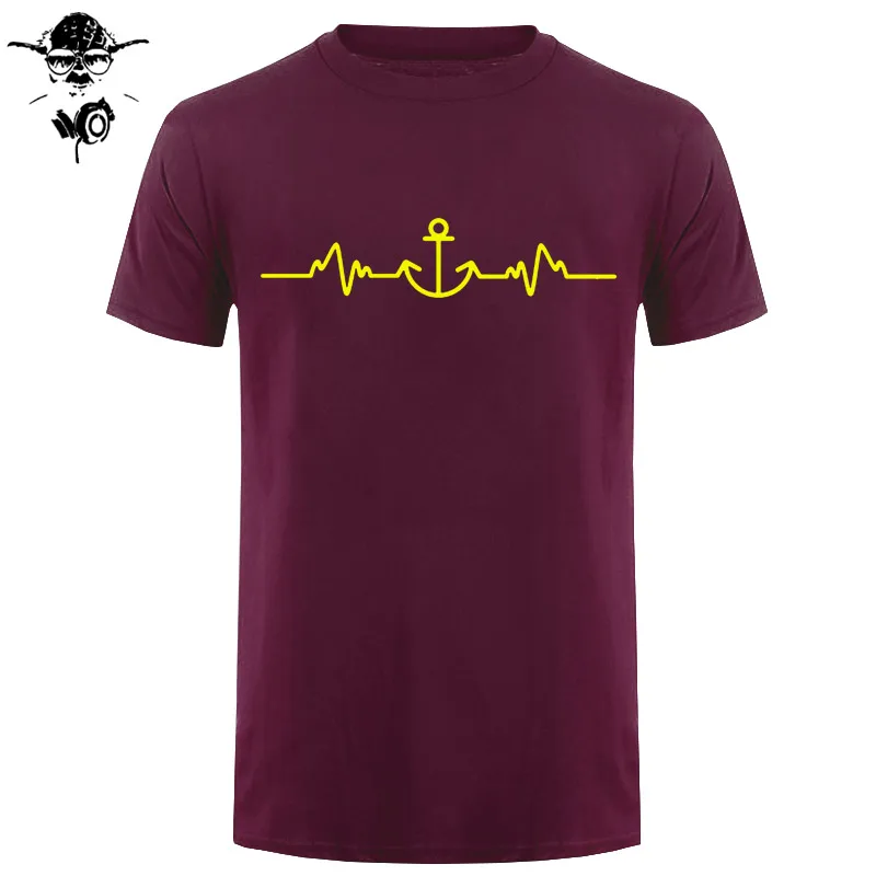 Sailinger Anchor Pulse Heartheat Футболка-Yacht Sail Tee Забавный подарок на день рождения Футболка с принтом Мужская брендовая футболка Новинка - Цвет: maroon yellow