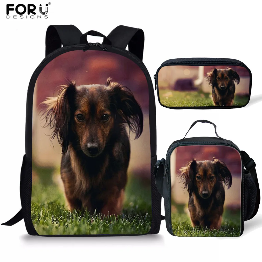

FORUDESIGNS 3pcs/set Dachshund Dog Pattern School Bags for Girls and Boys School Backpack Orthopedical Children Mochila Escolar