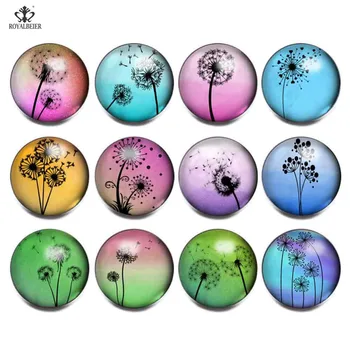 

New 12pcs/lot Mixed Colors Dreamy Color Dandelion Glass Snap Button Jewelry 18/20mm Buttons DIY Bracleets Bangles KZ1187