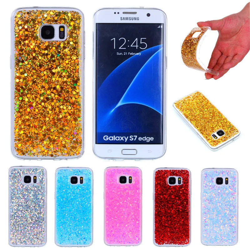 

For Samsung S 7 Edge G9350 G935f Case Colored Shiny Glitter Silicone TPU Skin Soft Back Cover Case for Samsung Galaxy S7 Edge