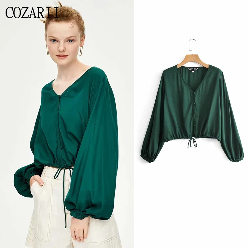 

COZARII blusas mujer de moda 2019 summer women casual style solid V-Neck lantern sleeve kimono blouse womens tops and blouses