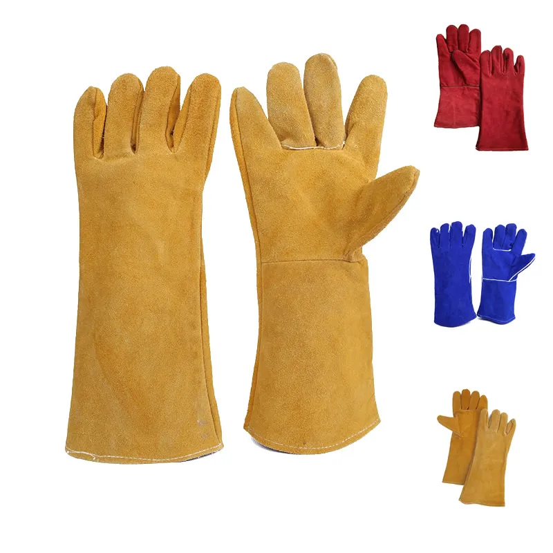New 14" Cow Leather Heat Resistant Welding Gloves Cut Proof Fire Proof