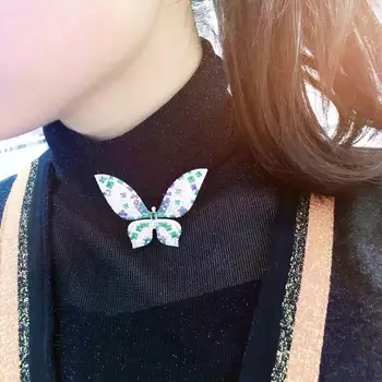 

Qi Xuan_New butterfly Brooch S925 silver Plated White Gold Inlaid Zircon Brooch Pendant For Both Pins