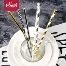 25pcs/Pack Gold Silver Design Paper Fruit Juice Straws for Birthday Wedding Decorative Party Supplies Creative Drinking Straws