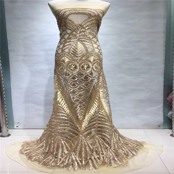 

VILLIEA Gold African Lace Fabric Elegant Sequins Mesh French Heavy Lace Fabric High Quality Nigerian Lace Fabrics For Dress