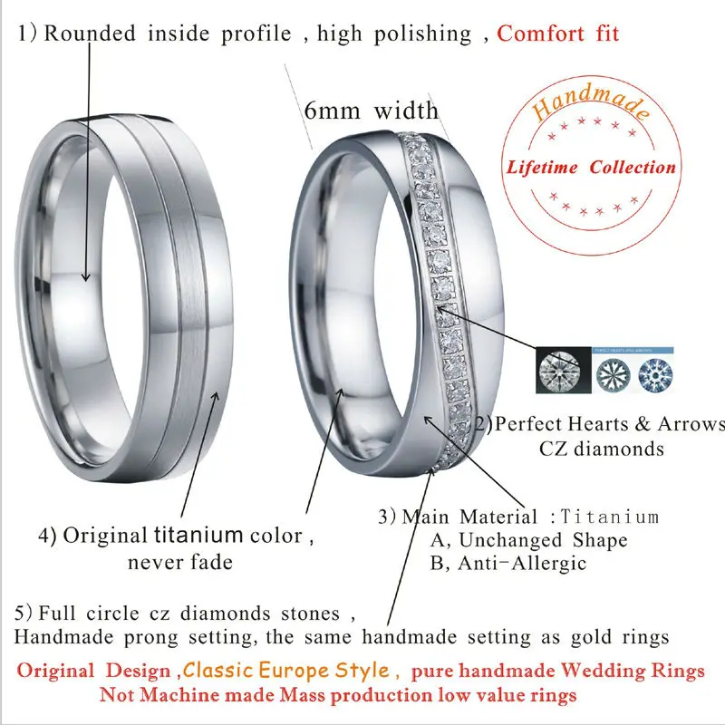forever love silver color wedding band set couple rings pair bridal jewellery cz diamond-jewelry ring anillos PV1513-1405M(2)