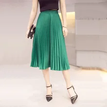 Новое Плиссированное атласное женское длинное Однотонная юбка до середины икры 8SK030