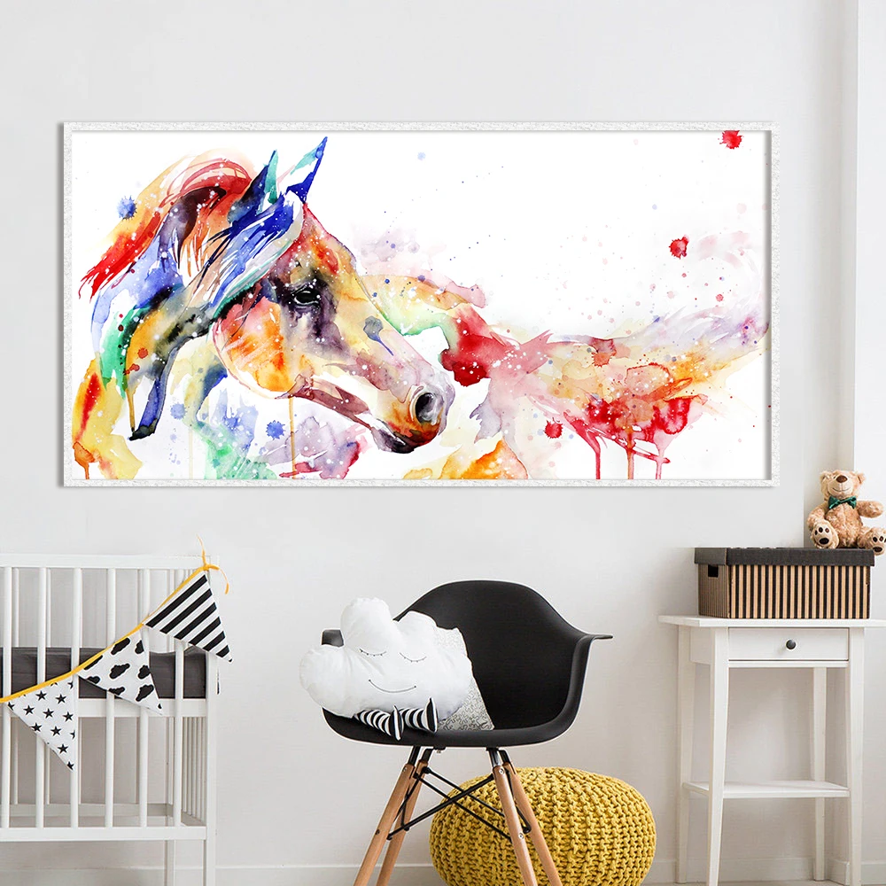HDARTISAN настенная живопись на холсте с изображением животных, акварельная картина с изображением лошади для гостиной, домашний декор, без рамки