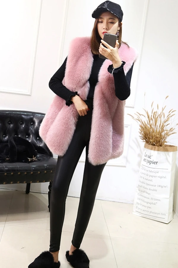 Faux Chaud Manteau Hiver Peluche Fausse Gilet Sauvage En Fourrure Imitation gris Renard Mode fourrure De 3 rose Blanc Femme Femmes Couleurs Herbe 5aqZdnwn6
